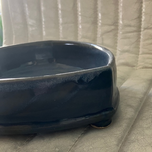 Handcrafted Blue Rounded Triangular Stoneware Bowl - Picture 12 of 17